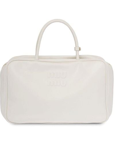 Miu Miu Embossed-logo Leather Tote Bag - White