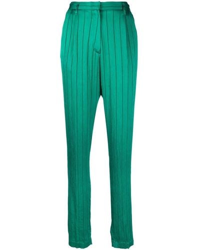 Forte Forte Silk Creponne Pinstripe Trousers - Green