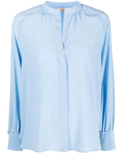 Blanca Vita Band-collar Silk Shirt - Blue