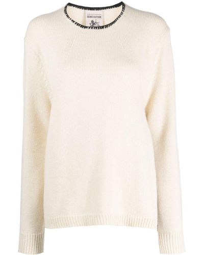 Semicouture Contrast-stitching Knitted Jumper - Natural