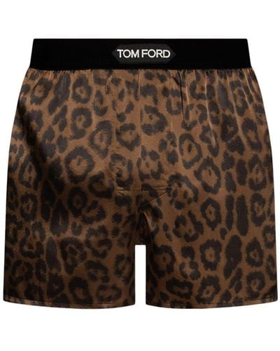 Tom Ford Leopard-print Stretch-silk Boxers - Black