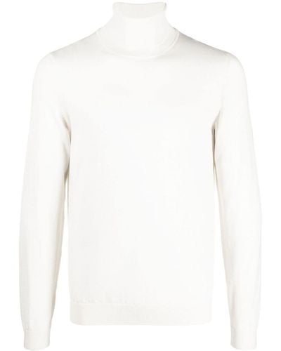 BOSS Virgin Wool Roll Neck Sweater - White