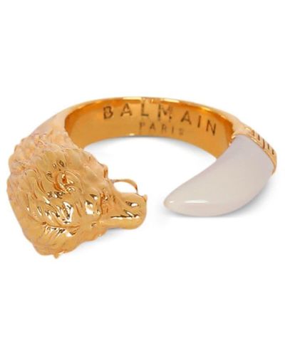 Balmain Lion-head Pearl-detail Ring - White