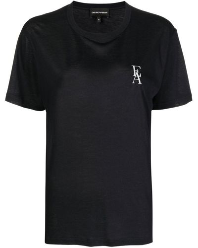 Emporio Armani Embroidered-logo Short-sleeve T-shirt - Black