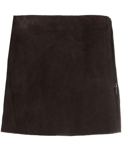 P.A.R.O.S.H. Front-zip Suede Miniskirt - Black