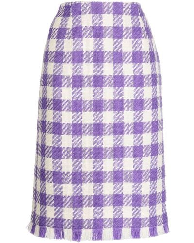 Oscar de la Renta Checked Tweed Midi Skirt - Purple