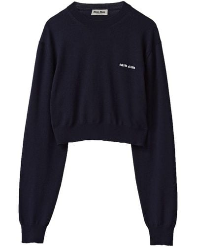 Miu Miu Cropped-Pullover aus Wolle - Blau