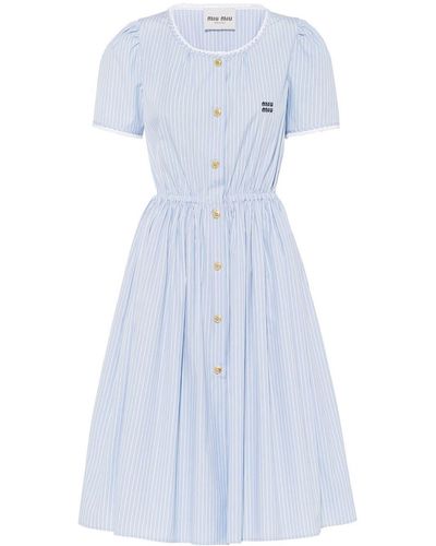 Miu Miu Chambray Striped Midi Dress - Blue