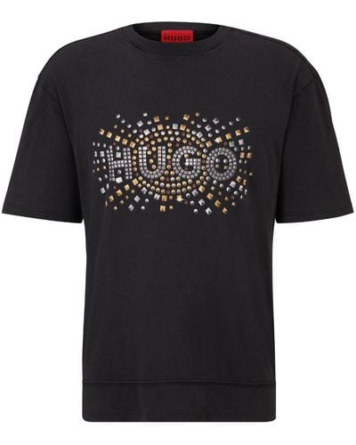 HUGO ロゴスタッズ Tシャツ - ブラック