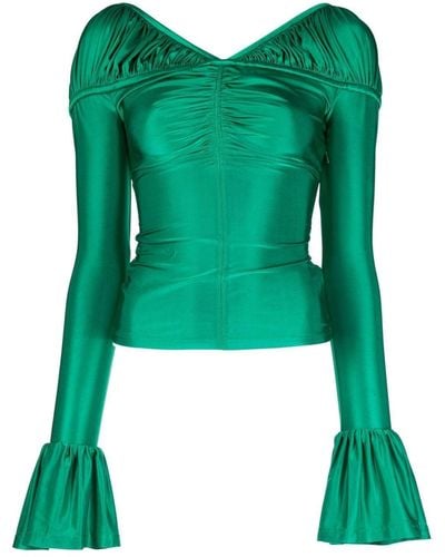 Rabanne Flounce-sleeved Draped Top - Green