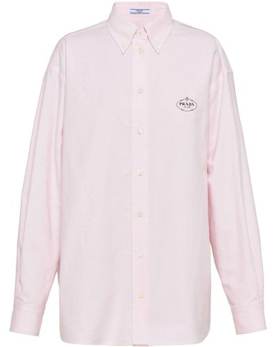 Prada Logo-embroidered Cotton Shirt - Pink