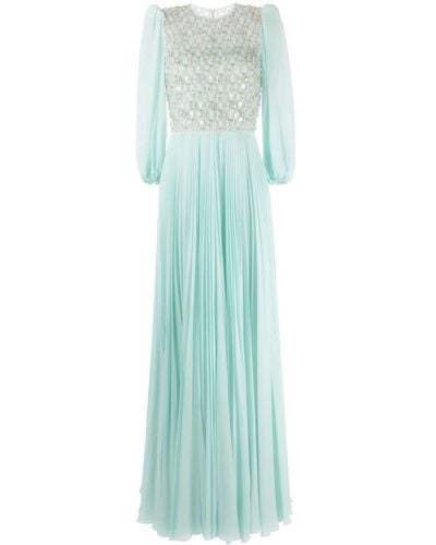 Jenny Packham Robe longue Orla à ornements en cristal - Bleu