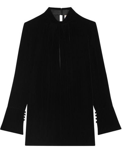 Saint Laurent Robe en soie à manches longues - Noir