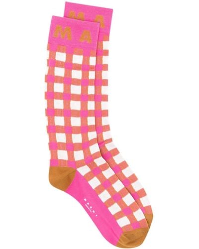 Marni Chaussettes nervurées à carreaux vichy - Rose