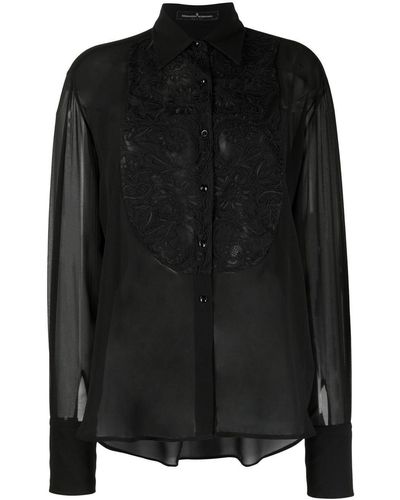 Ermanno Scervino Long-sleeve Sheer-lace Top - Black