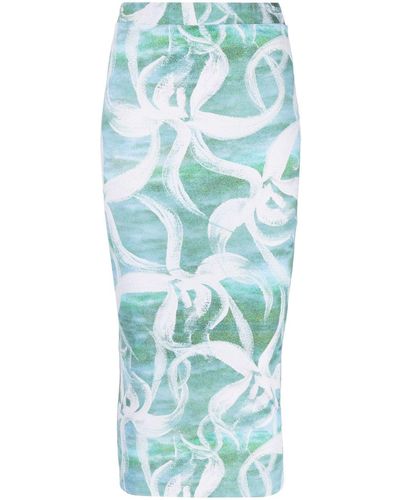 Louisa Ballou Midirock mit Blumen-Print - Blau