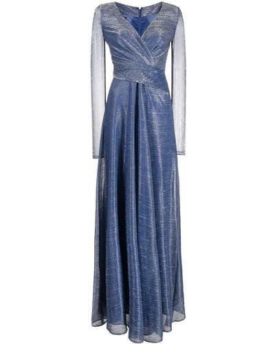 Talbot Runhof メタリック Vネックドレス - ブルー