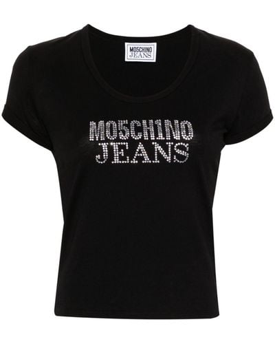 Moschino Jeans Crystal-embellished Logo T-shirts - Black