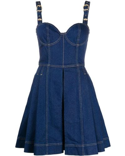 Versace Pleated Denim Mini Dress - Blue
