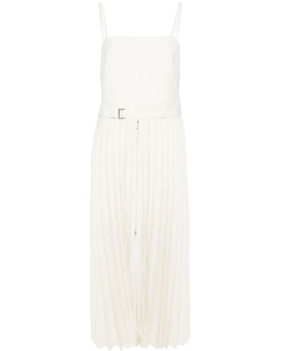 Sacai Pinstriped Pleated Maxi Dress - White