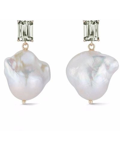 Mateo 14kt Yellow Gold Baroque Pearl And Green Amethyst Drop Earrings - Metallic
