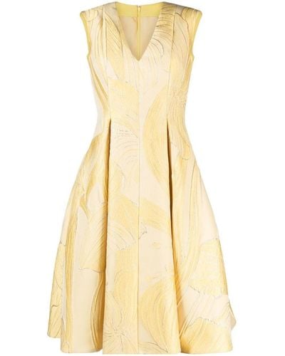 Talbot Runhof V-neck A-line Dress - Yellow