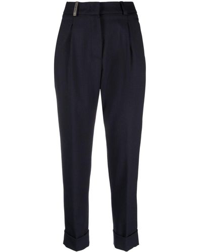 Peserico High-waist Concealed-fastening Tapered Trousers - Blue