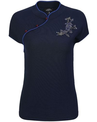 Shanghai Tang Hollyhock Floral-embroidered Top - Blue