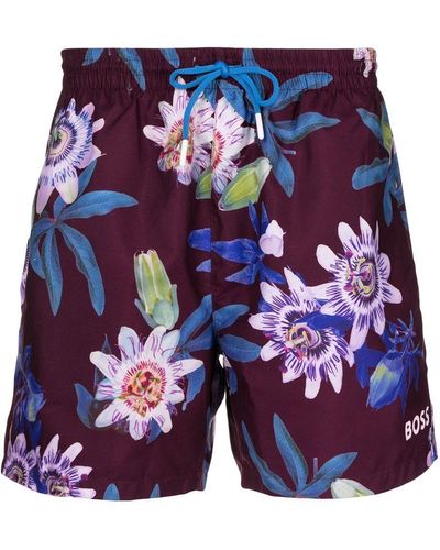 BOSS Piranha Floral-print Swim Shorts - Blue