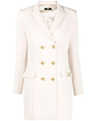 Elisabetta Franchi Vestido estilo blazer con doble botonadura - Blanco