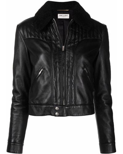 Saint Laurent Cropped Leather Jacket - Black