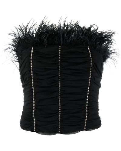 Patrizia Pepe Crystal-embellished Feather-detail Top - Black