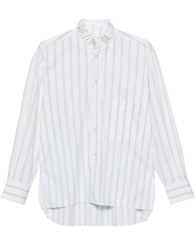 Plan C Ruffle-collar striped poplin shirt - Weiß