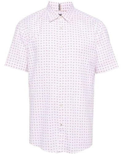 BOSS Geometric-print Cotton Shirt - White