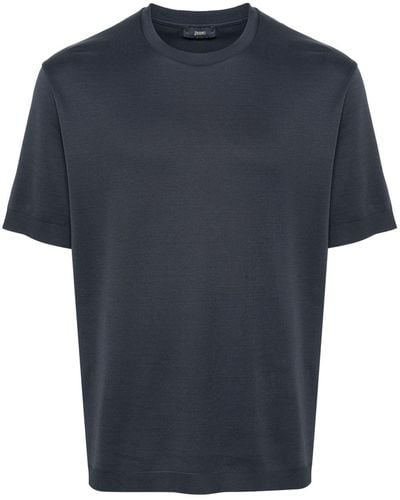 Herno Gebreid T-shirt Met Logoplakkaat - Blauw