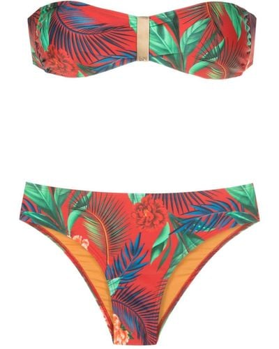 Lygia & Nanny Ester Bandeau-Bikini mit botanischem Print - Rot