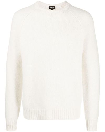 Giorgio Armani Pull en laine mélangée à logo brodé - Blanc