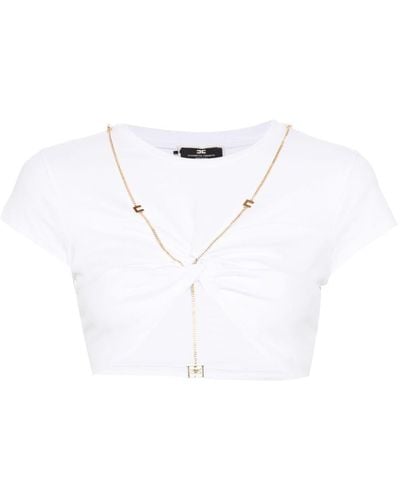 Elisabetta Franchi Chain-link Cropped Cotton T-shirt - White