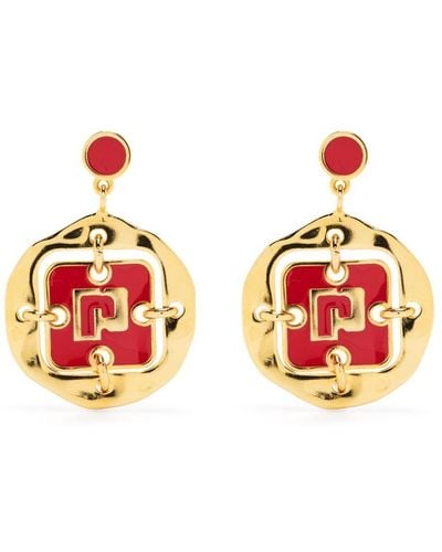 Rabanne Medal Drop Earrings - Red