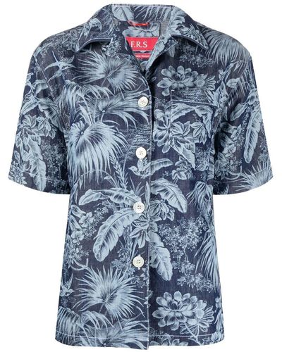 F.R.S For Restless Sleepers Floral-print Short-sleeved Shirt - Blue
