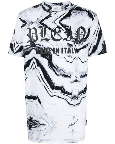 Philipp Plein T-Shirt mit Marmor-Print - Weiß