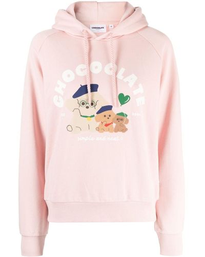 Chocoolate Logo-print Cotton Hoodie - Pink