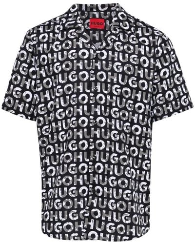 HUGO Logo-print Cotton Shirt - Zwart