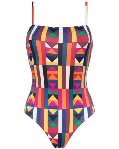 Eres Colours Geometric-print Swimsuit - Red
