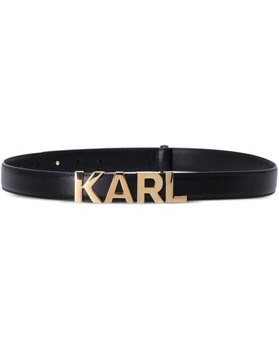 Karl Lagerfeld ロゴバックル レザーベルト - ブラック