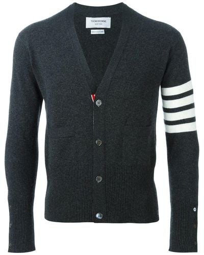 Thom Browne Classic Short V-neck Cardigan With White 4-bar Stripe In Cashmere - Zwart