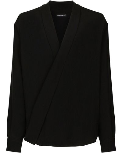 Dolce & Gabbana Vネック シルクシャツ - ブラック
