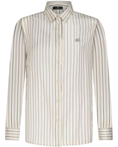 Etro Pegaso-embroidered Striped Silk Shirt - Wit