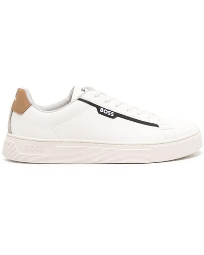 BOSS Rhys Tenn Lace-up Leather Sneakers - Natural