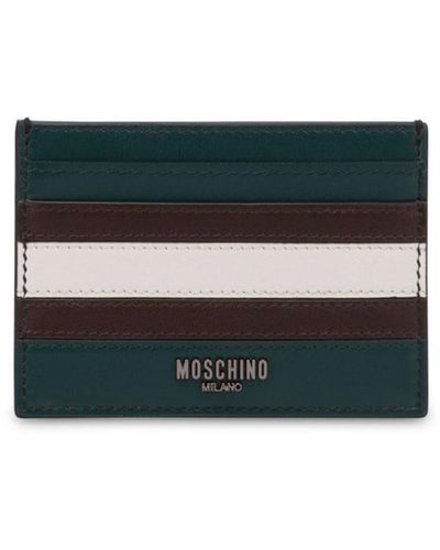 Moschino Stripe-detail Leather Card Holder - Black